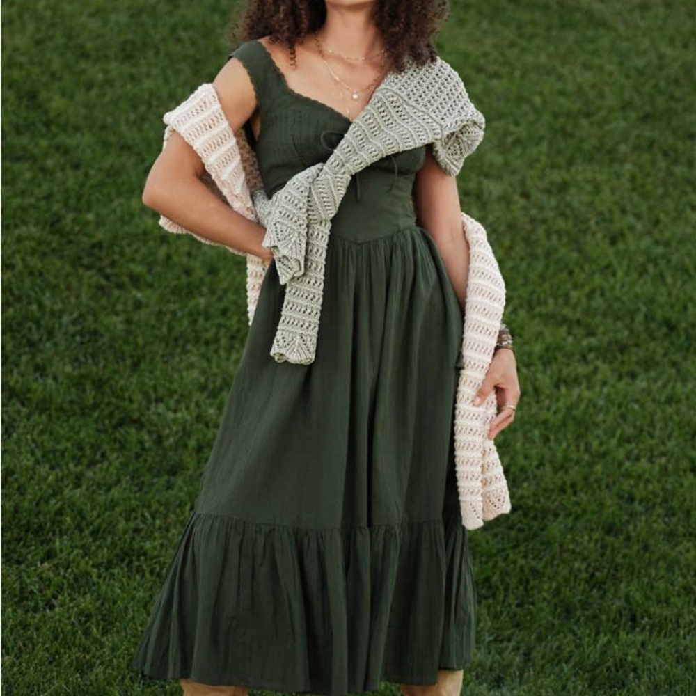 AE Dark Green Corset Midi  Dress